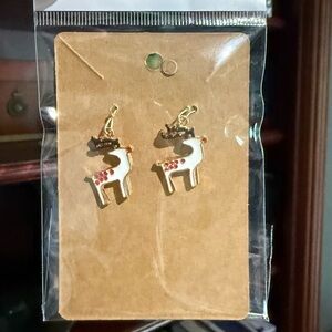 ENAMEL HOLIDAY REINDEER DANGLE EARRINGS RED GOLD TONE (ONE SIZE)